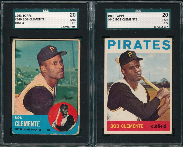 1963 & 64 Topps Roberto Clemente (2) Card Lot SGC