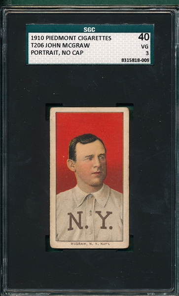 1909-1911 T206 McGraw, John, Portrait, Piedmont Cigarettes SGC 40