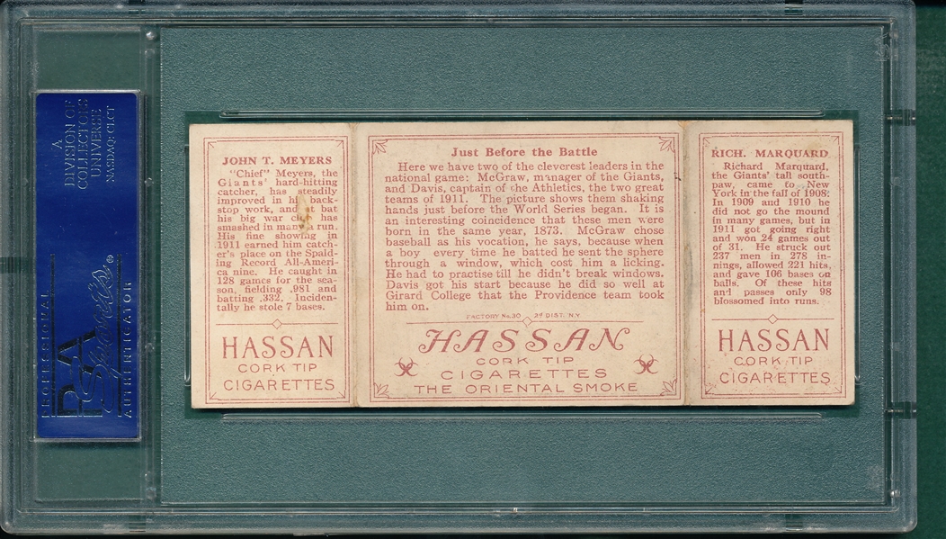 1912 T202 Just Before the Battle, Marquard/Meyers, Hassan Cigarettes PSA 3