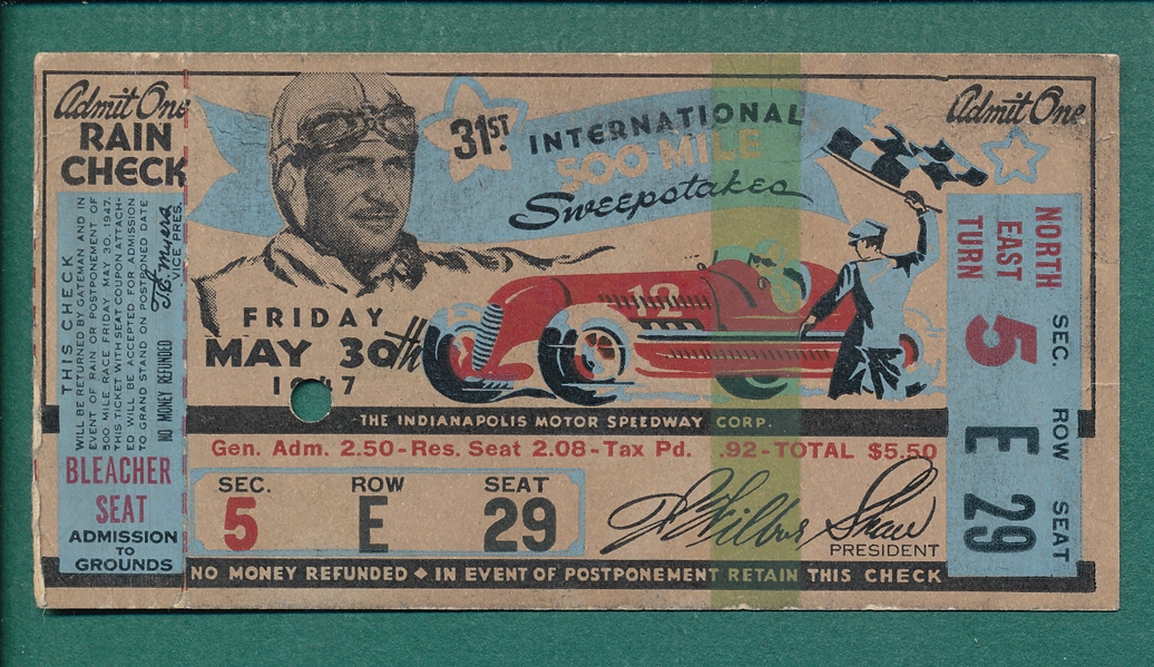 Lot Detail - 1947 Indianapolis 500 Full Ticket