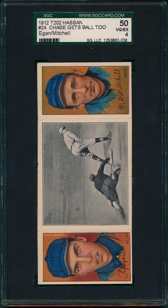 1912 T202 Chase Gets Ball Too Late, Egan/Mitchell, Hassan Cigarettes Triple Folder SGC 50