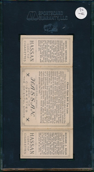 1912 T202 Chase Gets Ball Too Late, Egan/Mitchell, Hassan Cigarettes Triple Folder SGC 50