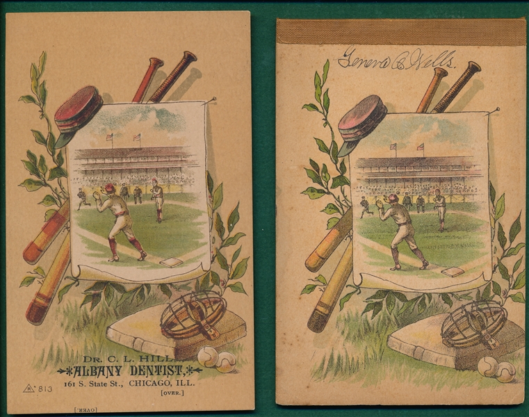 1890s Baseball Trade Card & Notebook, Albany Dentist Lot of (4)