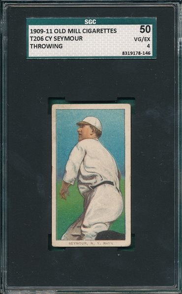 1909-1911 T206 Seymour, Throwing, Old Mill Cigarettes SGC 50