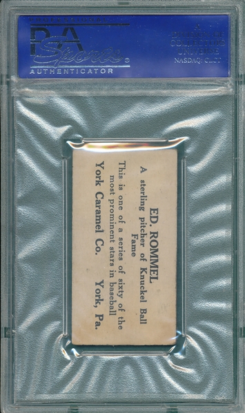 1927 E210-1 #55 Ed Rommel York Caramels PSA 4