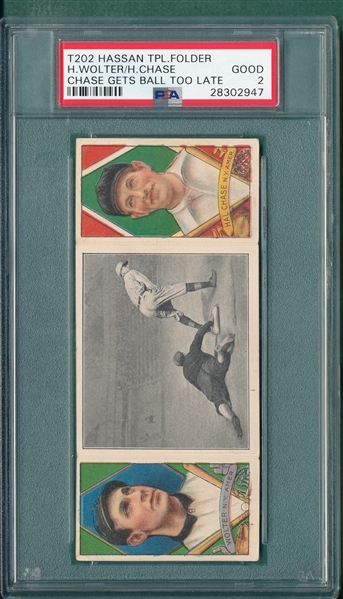 1912 T202 Chase Gets Ball To Late, Wolter/Chase, Hassan Cigarettes PSA 2