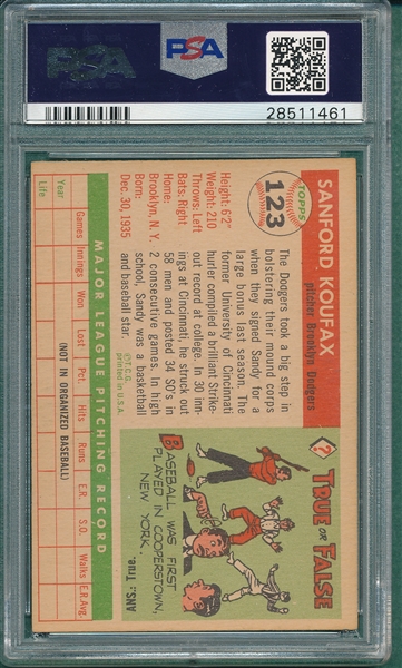 1955 Topps #123 Sandy Koufax PSA 3 *Rookie*