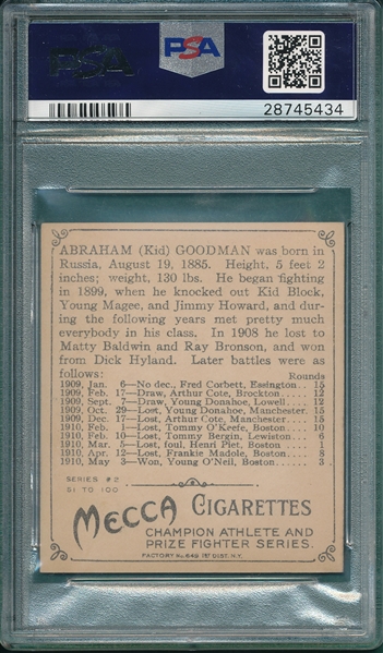 1910 T218 Abe Goodman Mecca Cigarettes PSA 7