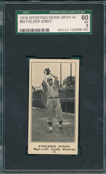 1916 M101-4 #92 Fielder Jones Sporting News SGC 60 *Blank Back* 
