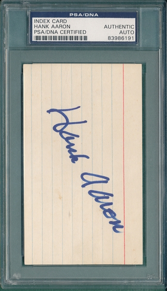Hank Aaron Signed 3 X 5 Index Card PSA/DNA Authentic