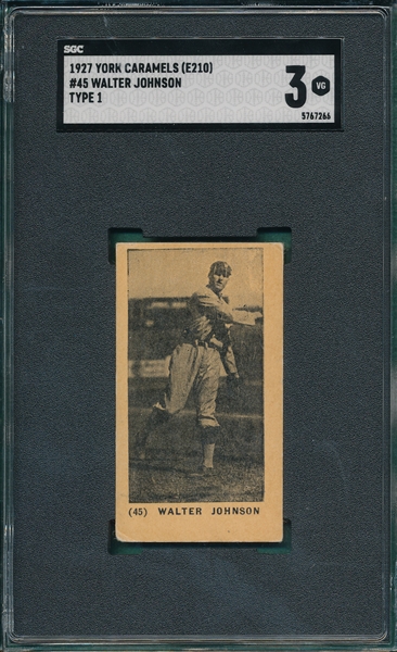 1927 E210-1 #45 Walter Johnson York Caramels SGC 3