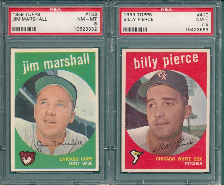 1959 Topps #410 Pierce PSA 7.5 & #153 Marshall PSA 8, Lot of (2)