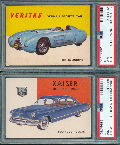 1954 Topps World on Wheels #51 & #140, Lot of (2) PSA 7