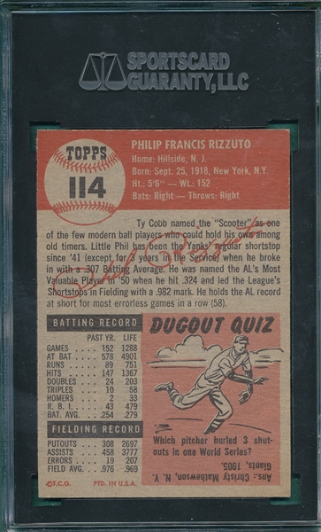 1953 Topps #114 Phil Rizzuto SGC 60