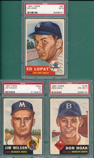 1953 Topps #87 Lopat, #176 Hoak & #208 Wilson, Lot of (3) PSA
