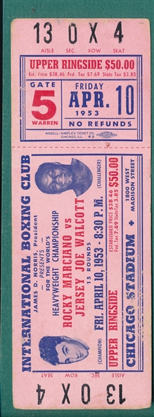 1953 Marciano vs Walcott Ticket