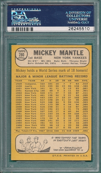 1968 Topps #280 Mickey Mantle PSA 5 