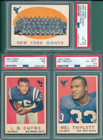 1959 Topps FB Lot of (5) W/ #145 Gallimore PSA 7