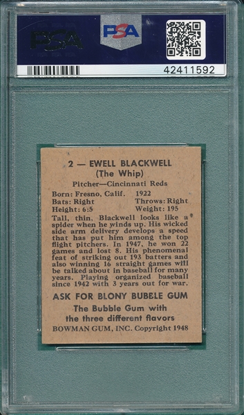 1948 Bowman #2 Ewell Blackwell PSA 7