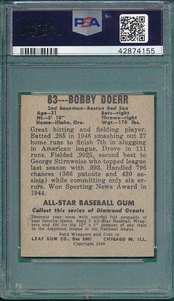 1948 Leaf #83 Bobby Doerr PSA 4
