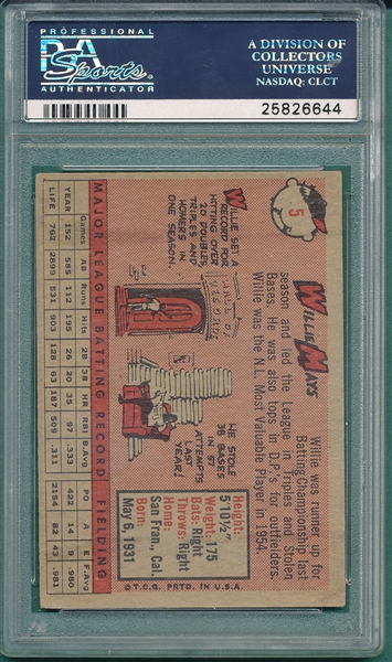 1958 Topps #5 Willie Mays PSA 3.5
