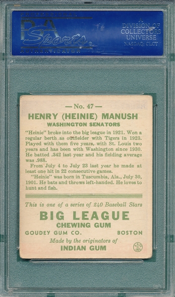1933 Goudey #47 Heinie Manush PSA 4