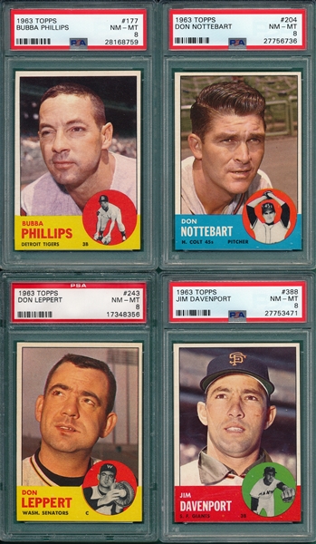 1963 Topps Lot of (4) W/ #177 Phillips PSA 8