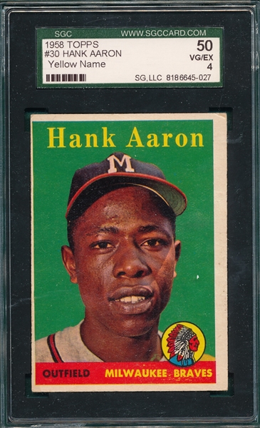1958 Topps #30 Hank Aaron SGC 50 *Yellow Name*