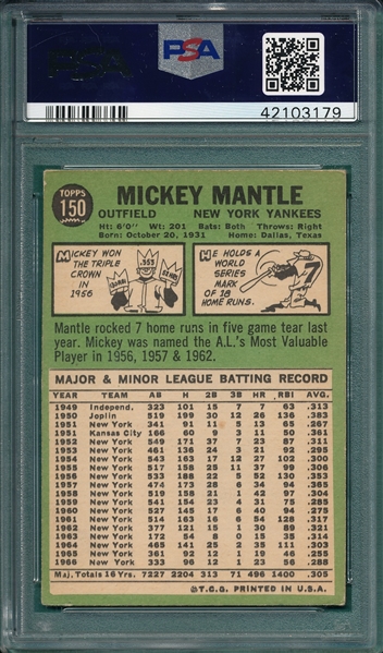 1967 Topps #150 Mickey Mantle PSA 4