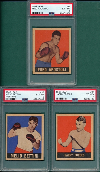 1948 Leaf Boxing #36 Bettini, #74 Apostoli & #98 Forbes, Lot of (3) PSA