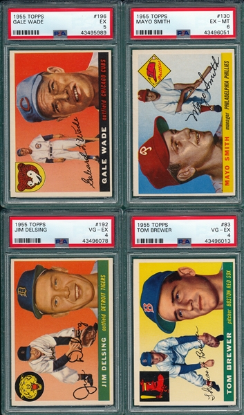 1955 Topps Lot of (4) W/ #196 Wade, High Number, PSA 