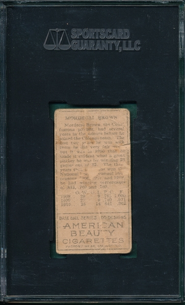 1911 T205 Brown, Mordecai, American Beauty Cigarettes SGC 10