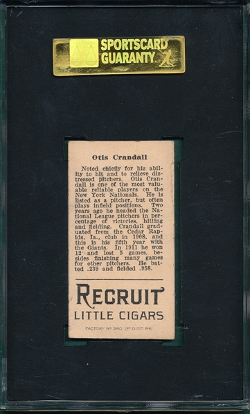 1912 T207 Crandall Recruit Little Cigars, SGC 50