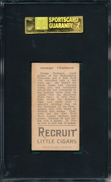 1912 T207 Chalmers Recruit Little Cigars, SGC 50