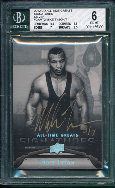2012 UD All Time Greats Signatures, Silver, Mike Tyson, Beckett 6 (3/7)
