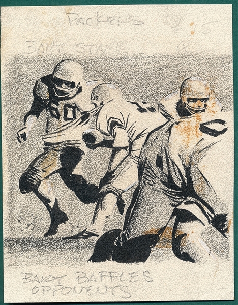 1961 Topps Football Original Art Bowler, Bart Starr