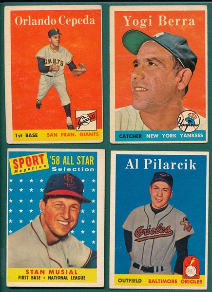 1958 Topps Lot of (11) W/ Musial, Berra & Cepeda, Rookie