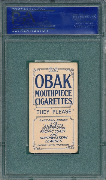 1910 T212-2 Shafer, Obak Cigarettes PSA 3