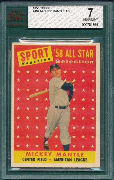 1958 Topps #487 Mickey Mantle, AS, BVG 7