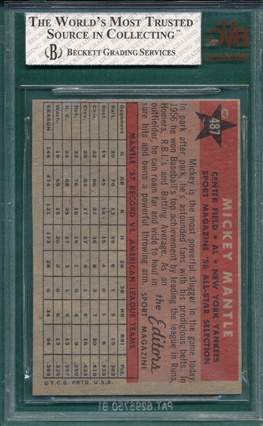 1958 Topps #487 Mickey Mantle, AS, BVG 7