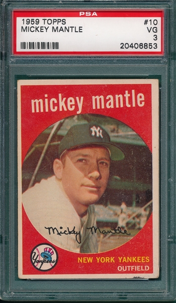 1959 Topps #10 Mickey Mantle PSA 3