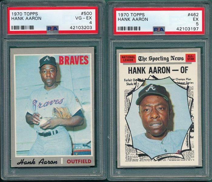 1970 Topps #462 Aaron, AS & #500 Hank Aaron, Lot of (2) PSA 