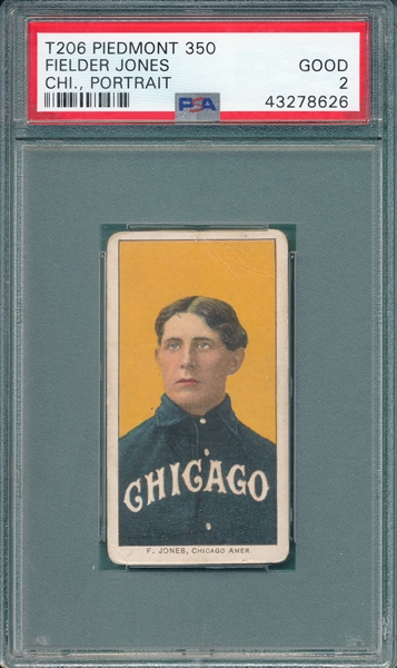 1909-1911 T206 Jones, Fielder, Portrait, Piedmont Cigarettes PSA 2 