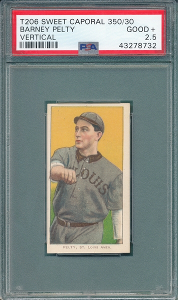 1909-1911 T206 Pelty, Vertical, Sweet Caporal Cigarettes PSA 2.5