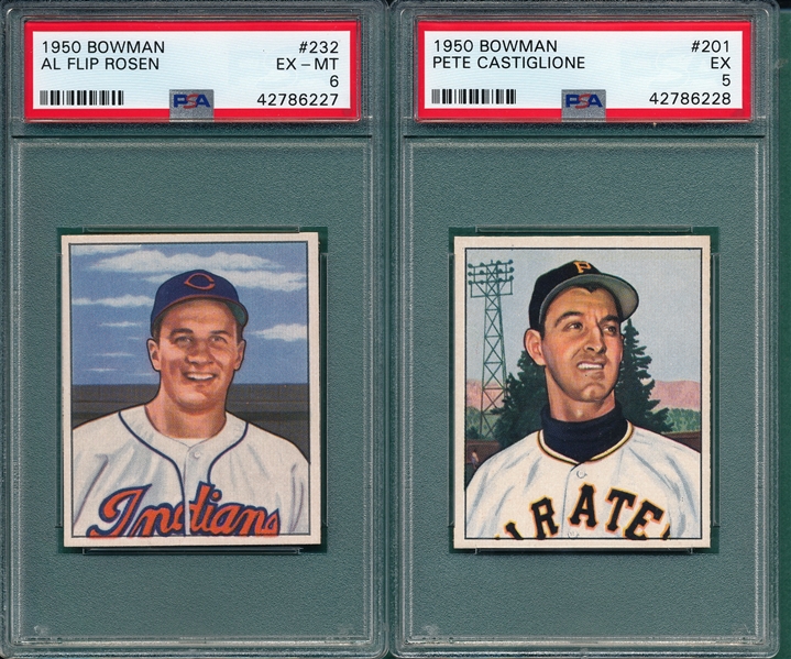 1950 Bowman #201 Castiglione & #232 Rosen, Lot of (2), PSA