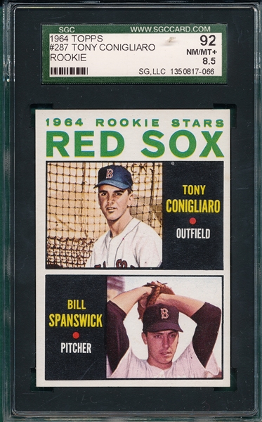 1964 Topps #287 Red Sox Rookies W/ Tony Conigliaro SGC 92
