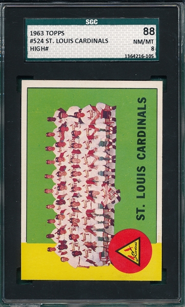 1963 Topps #524 Cardinals Team SGC 88