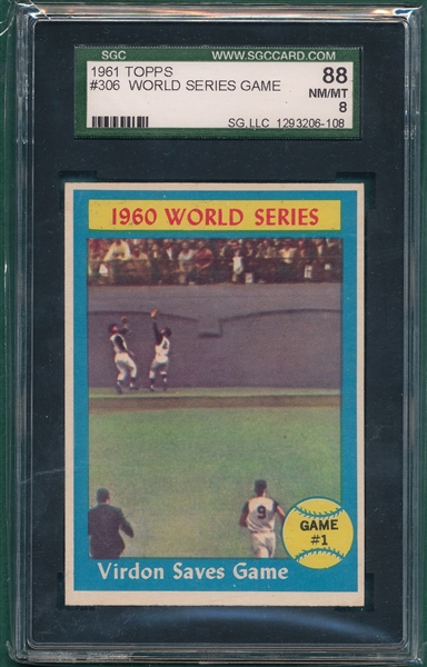 1961 Topps #306 World Series Game #1 SGC 88