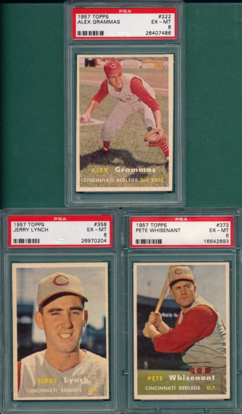 1957 Topps Lot of (5) Reds, W/ #93 Jeffcoat PSA 6