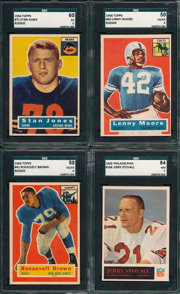 1956/65 FB Lot of (4) W/ 1956 Topps #60 Moore, Rookie, SGC